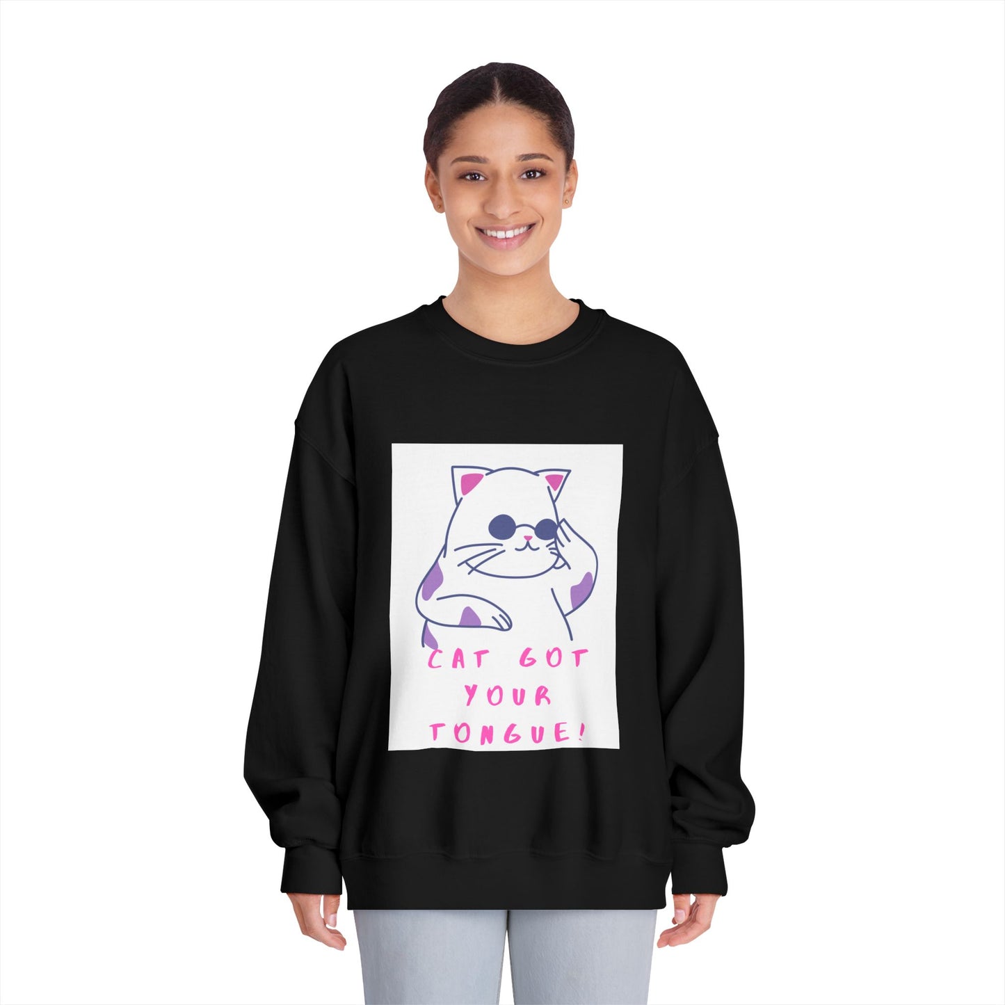 Cat Cartoon 'Eat Got Your Tongue?' Crewneck Sweatshirt