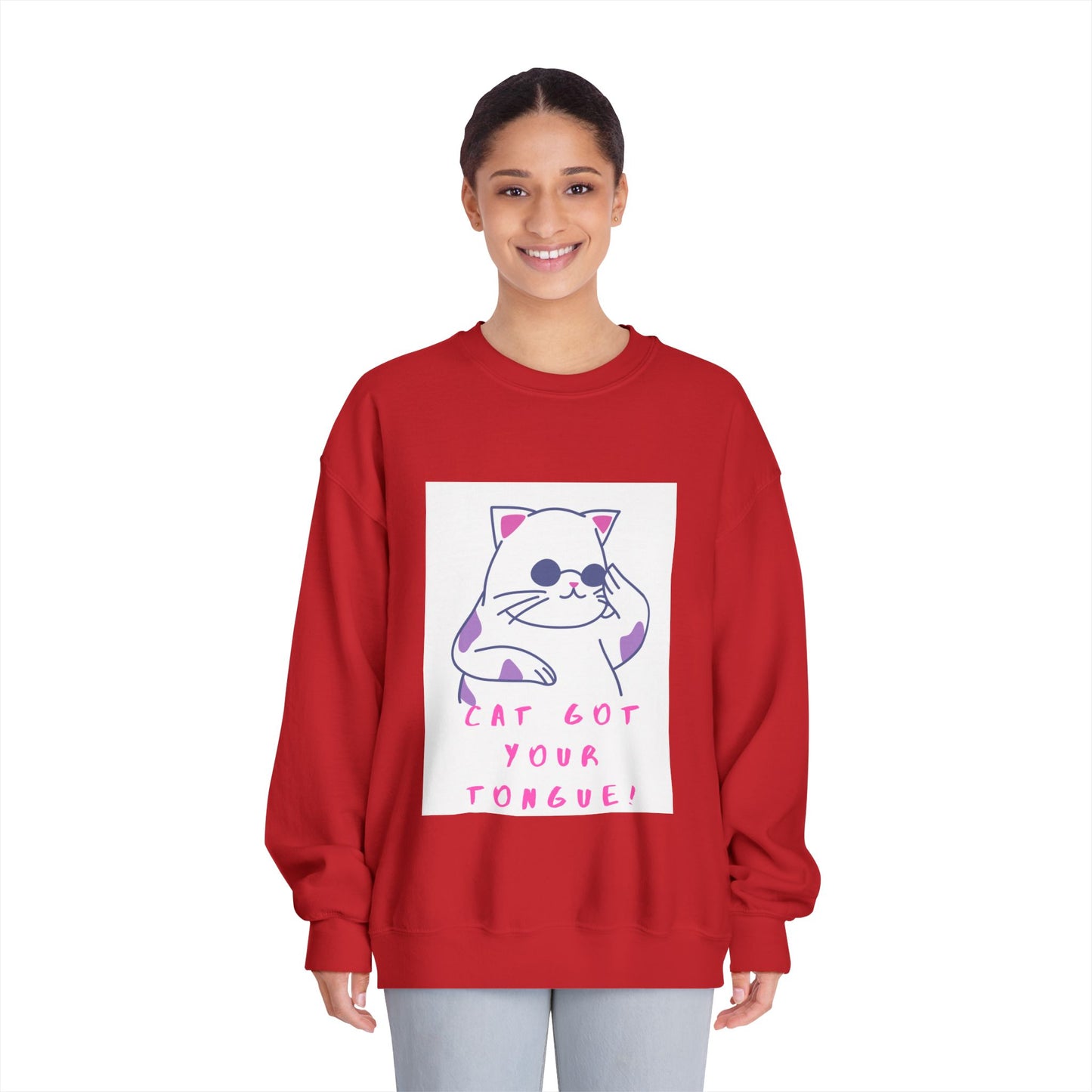 Cat Cartoon 'Eat Got Your Tongue?' Crewneck Sweatshirt