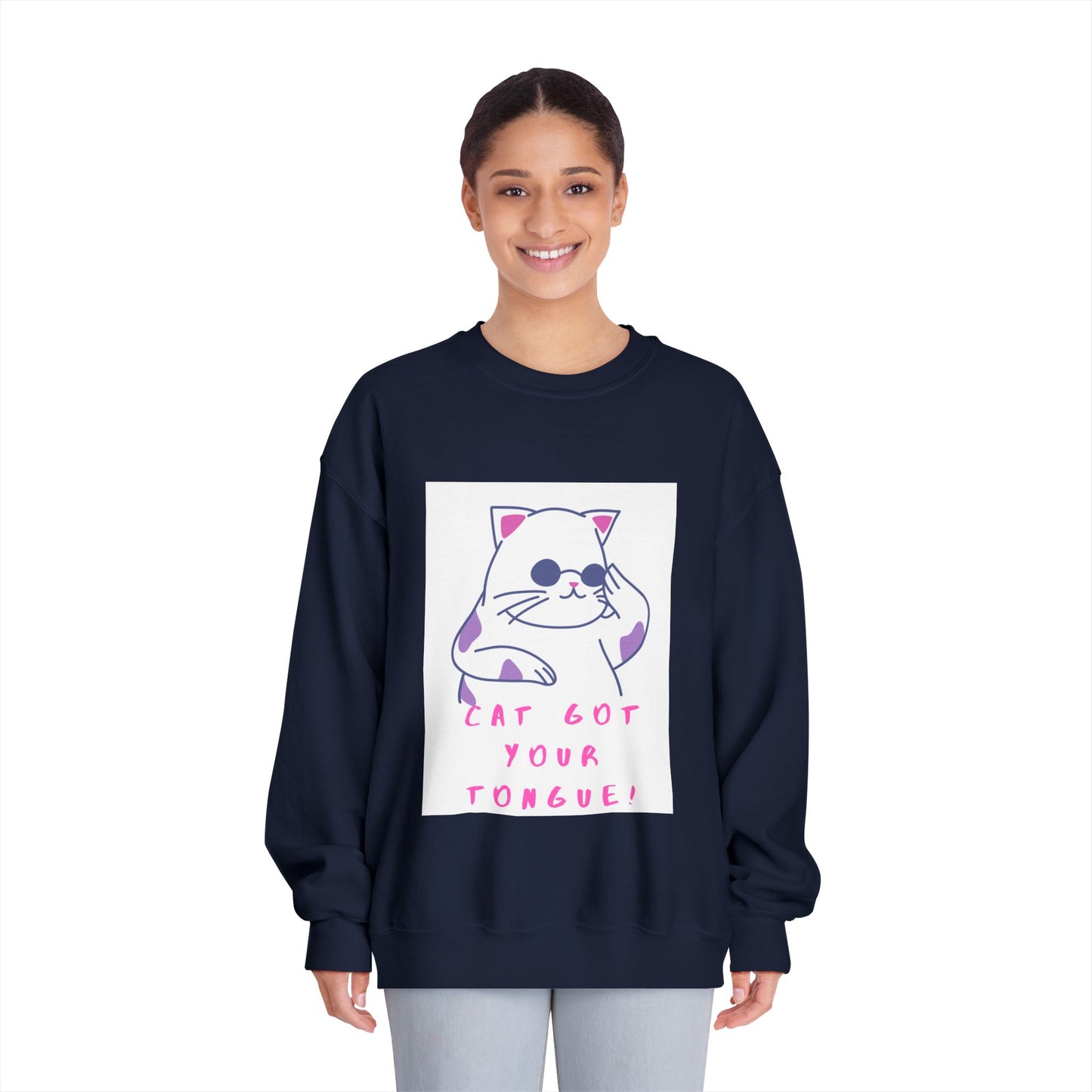 Cat Cartoon 'Eat Got Your Tongue?' Crewneck Sweatshirt